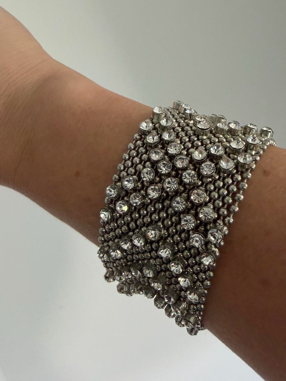 Vintage Silver Mesh Crystal-Embellished Bracelet